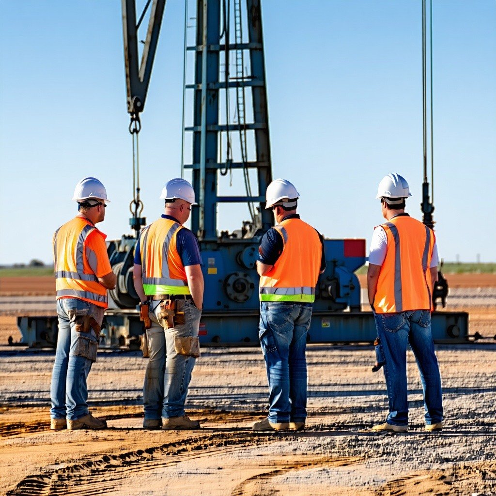 large crew waiting around an oil well not working waiting-1 large crew waiting around an oil well not working waiting-1